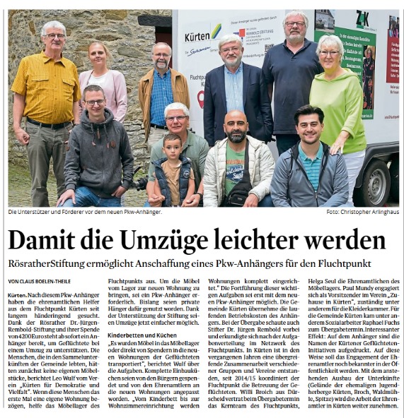 Zeitungsartikel zur Übergabe des Kfz-Anhängers